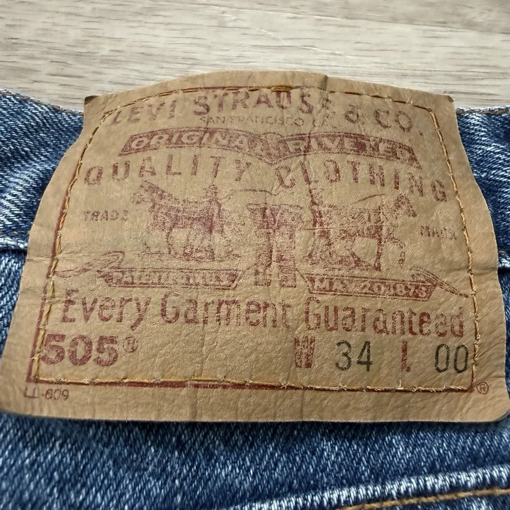 Vtg 90s Levis 505 Made in USA Denim Shorts Mens Tag 34 Fits 32 Jorts Blue Jean